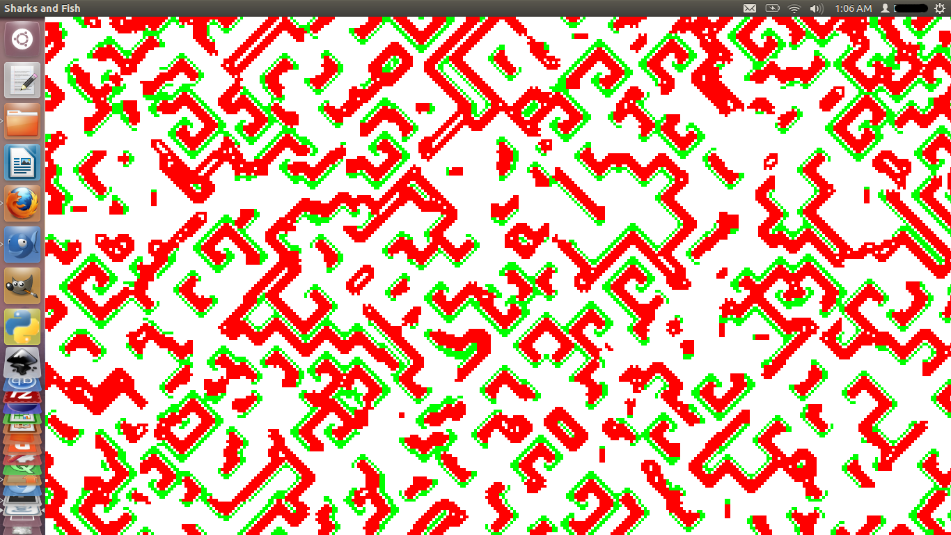 The green fish and the red sharks.